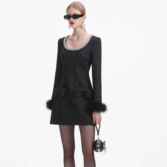 self-portrait Black Textured Metallic Mini Dress Size:US8 - MSRP $670 - NWT - Picture 2 of 9